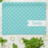 かわいいティール（緑がかった色）の水玉模様の台所タオル キッチンタオル (折り畳み)