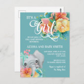 かわいいティール(緑がかった色)イエローピンクゾウ赤ちゃんシャワー ポストカード (正面/裏面)