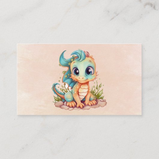 かわいいティール（緑がかった色）オレンジドラゴンオムツラッフル 名刺 (裏面)