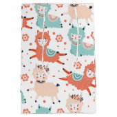 かわいいティール（緑がかった色）オレンジ赤面ラマボホギフトキッズ ミディアムペーパーバッグ (裏面)