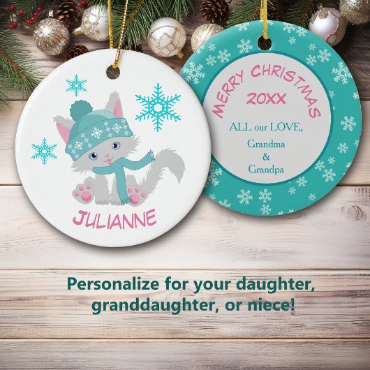 かわいいティール(緑がかった色)スノーフレークキットン セラミックオーナメント