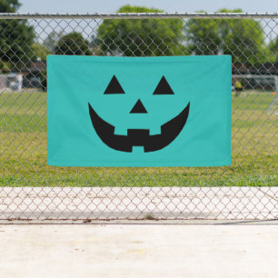 かわいいティール(緑がかった色)ハロウィーンのカボチャのちょうちんおかしなハロウィーン 横断幕