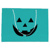 かわいいティール(緑がかった色)ハロウィーンのカボチャのちょうちんカボチャ顔ハロウィン ラージペーパーバッグ (裏面)