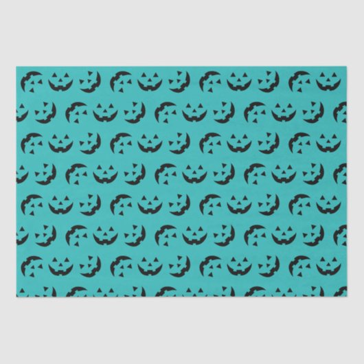 かわいいティール（緑がかった色）ハロウィーンのカボチャのちょうちんカボチャ顔ハロウィン 薄葉紙 (正面)