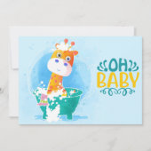 かわいいティール(緑がかった色)バスタブGiraffeベビーシャワー招待状 招待状 (正面)