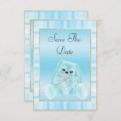 かわいいティール(緑がかった色)バニーは日付を保存ベビーシャワー セーブザデート (正面/裏面)