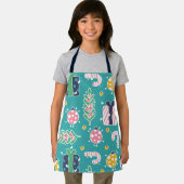 かわいいティール（緑がかった色）ピンクと黄色のクリスマスアイテム エプロン (インサイチュ)