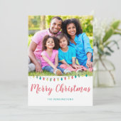 かわいいティール(緑がかった色)ピンクのクリスマスライトホリデーフォト シーズンカード (スタンド正面)