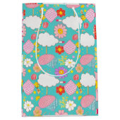 かわいいティール（緑がかった色）ピンクパープルカートゥーンフローラガーデンテーマ ミディアムペーパーバッグ (正面)