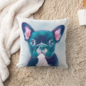 かわいいティール（緑がかった色）ピンクフランスのブルドッグデザイン クッション (ブランケット)