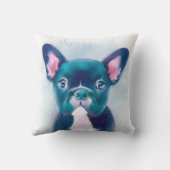 かわいいティール（緑がかった色）ピンクフランスのブルドッグデザイン クッション (裏面)