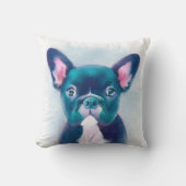 かわいいティール（緑がかった色）ピンクフランスのブルドッグデザイン クッション (正面)