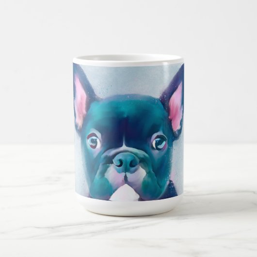 かわいいティール（緑がかった色）ピンクフランスのブルドッグデザイン コーヒーマグカップ (中央)