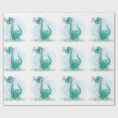 かわいいティール(緑がかった色)ピンク恐竜バタフライガールベビーシャワー ラッピングペーパー (フラット)