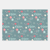 かわいいティール(緑がかった色)ブルーウッドランドアニマルクリスマス ラッピングペーパーシート (正面3)