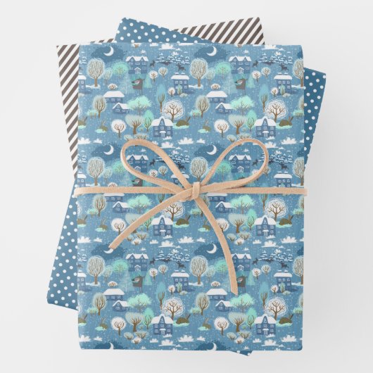 かわいいティール（緑がかった色）ブルーグリーンウィンターシーズンスノーウィークランドスケープ ラッピングペーパーシート (インサイチュ)