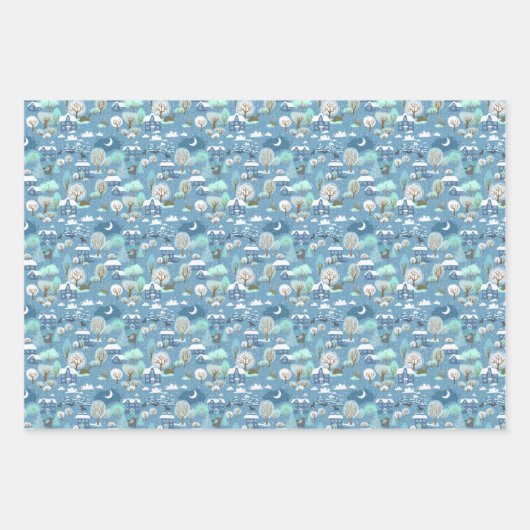 かわいいティール（緑がかった色）ブルーグリーンウィンターシーズンスノーウィークランドスケープ ラッピングペーパーシート (正面)