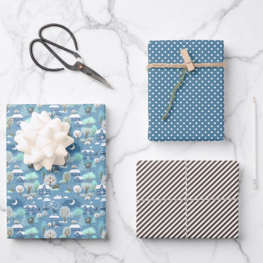 かわいいティール（緑がかった色）ブルーグリーンウィンターシーズンスノーウィークランドスケープ ラッピングペーパーシート (正面)