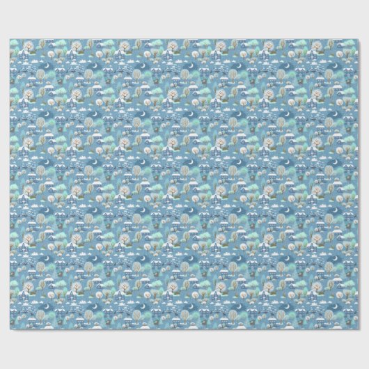 かわいいティール（緑がかった色）ブルーグリーンウィンターシーズンスノーウィークランドスケープ ラッピングペーパー (フラット)