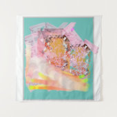 かわいいティール（緑がかった色）ブルー タペストリー (正面(横))