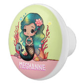 かわいいティール(緑がかった色)ヘアマーメイド子供部屋スタイルピンクカスタム セラミックノブ (右)