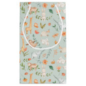 かわいいティール（緑がかった色）ベビーアニマルパステルパターン スモールペーパーバッグ (裏面)