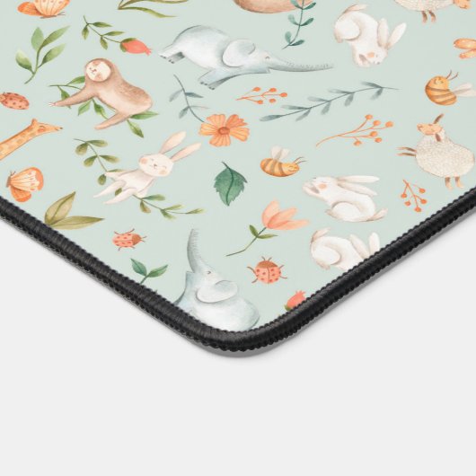 かわいいティール（緑がかった色）ベビーアニマルパステルパターン デスクマット (コーナー)