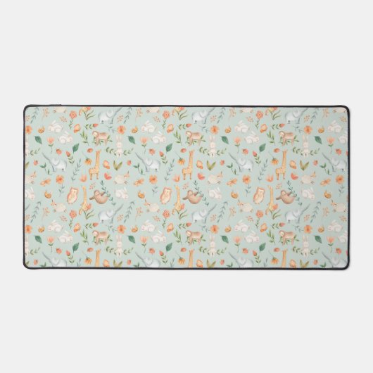 かわいいティール（緑がかった色）ベビーアニマルパステルパターン デスクマット (正面)