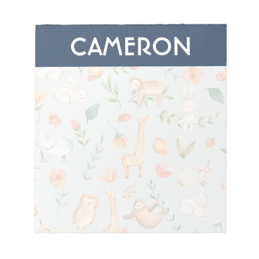 かわいいティール（緑がかった色）ベビーアニマルパステルパターン ノートパッド (正面)