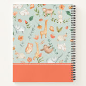 かわいいティール（緑がかった色）ベビーアニマルパステルパターン ノートブック (裏面)