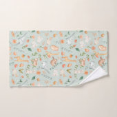 かわいいティール(緑がかった色)ベビーアニマルパステルパターン バスタオルセット (ハンドタオル)