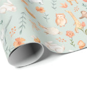 かわいいティール（緑がかった色）ベビーアニマルパステルパターン ラッピングペーパー (ロールコーナー)