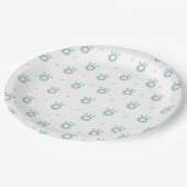 かわいいティール（緑がかった色）ペットの足とハート |キッズ紙プレート ペーパープレート (アングル)