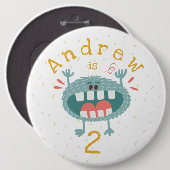 かわいいティール（緑がかった色）モンスター誕生日 缶バッジ (正面&裏面)