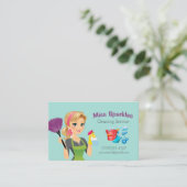 かわいいティール（緑がかった色）漫画メイドハウスクリーニングサービス 名刺 (スタンド正面)