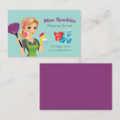 かわいいティール（緑がかった色）漫画メイドハウスクリーニングサービス 名刺 (正面/裏面)