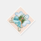 かわいいティール（緑がかった色）焼けオレンジ恐竜の赤ちゃんシャワー スタンダードカクテルナプキン (角)