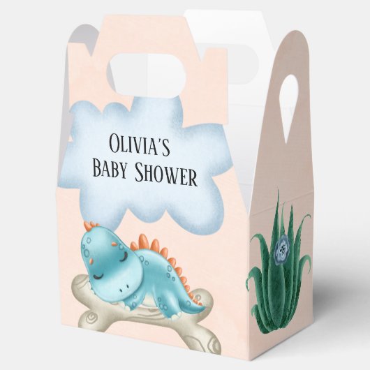 かわいいティール（緑がかった色）焼けオレンジ恐竜の赤ちゃんシャワー フェイバーボックス (オープン)