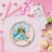 かわいいティール（緑がかった色）焼けオレンジ恐竜の赤ちゃんシャワー ペーパープレート (パーティー)