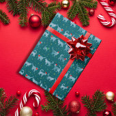 かわいいティール(緑がかった色)猫のシルエット|過去記事 ラッピングペーパー