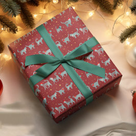 かわいいティール（緑がかった色）猫のシルエット|過去記事 ラッピングペーパー