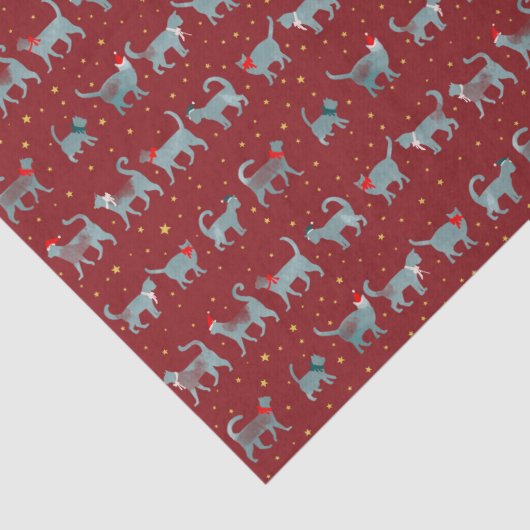 かわいいティール（緑がかった色）猫シルエットinサンタ帽子クリスマス 薄葉紙 (詳細)