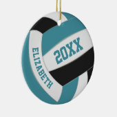 かわいいティール（緑がかった色）白黒ガーリーバレーボール セラミックオーナメント (右)