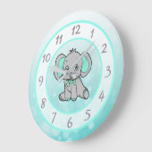 かわいいティール（緑がかった色）象の子供の子供やベビー子供部屋 ラージ壁時計 (傾斜)
