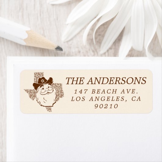 かわいいテキサス州カウボーイサンタクロース ラベル (インサイチュ)