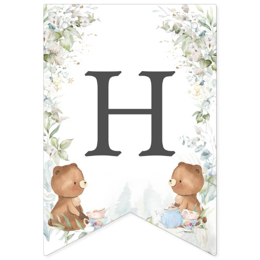 かわいいテディがクマ茶パーティー2nd誕生日2階建て バンティングフラッグ (第1の旗)