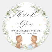 かわいいテディが二人の誕生日パーティーでお茶を飲む ラウンドシール (正面)