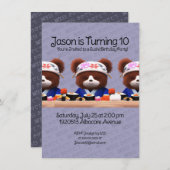 かわいいテディが寿司職人の誕生日パーティー 招待状 (正面/裏面)