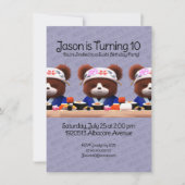 かわいいテディが寿司職人の誕生日パーティー 招待状 (正面)