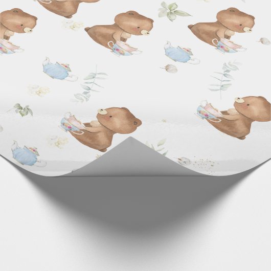 かわいいテディが紅茶パーティー茶を2誕生日 ラッピングペーパー (角)